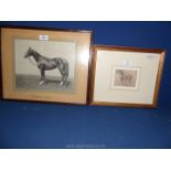 A framed Degas print of horses and figures, plus a photograph of a two year old Thoroughbred.