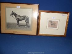 A framed Degas print of horses and figures, plus a photograph of a two year old Thoroughbred.