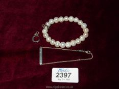 A Thomas Sabo 925 bracelet, pearl bracelet and letter 'C' charm.