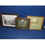 Two framed watercolours to include; a castle in Wales by Beryl Davies, plus a print.