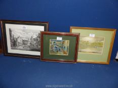 Two framed watercolours to include; a castle in Wales by Beryl Davies, plus a print.