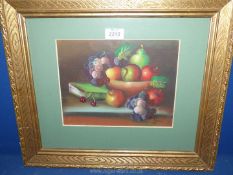 A gilt framed and mounted Oil painting depicting a Still life of fruit,