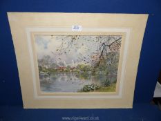 A Charles Fry London watercolour titled 'Across the Lake, St James Park 1948'.