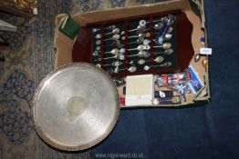 A quantity of souvenir teaspoons in a wooden display case: Walt Disney,