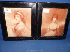 A pair of framed engravings - Lady Langham and Lady Gertrude Villiers, 9" x 10 1/4" incl. frame.