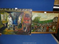 A framed John Shakespeare oil on canvas depicting a hunting scene along with an unframed oil on