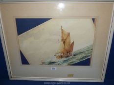 A framed and mounted Watercolour depicting two sailing boats, signed lower right F.