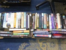 Two boxes of hardback novels to include; Lee Childs, Peter Robinson, Bernard Cornwell, etc.