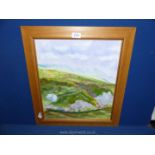 A framed Oil on board depicting a Cliff side landscape, no visible signature, 19 1/2" x 21 3/4".
