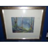 A framed and mounted Watercolour depicting a Woodland scene, no visible signature,