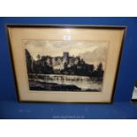 A framed print of Usk Castle (Limited Edition enlarged reproduction of 1823 original).