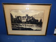 A framed print of Usk Castle (Limited Edition enlarged reproduction of 1823 original).