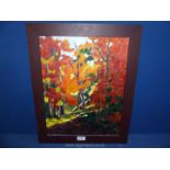 A framed Oil on board, label verso titled "Autumn in the Forest" by Eileen Bowen 1999, 17" x 21".