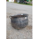 A black cast cauldron A/F, 15" diameter x 12" high.
