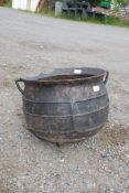 A black cast cauldron A/F, 15" diameter x 12" high.