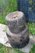 A set of 4 pneumatic mower wheels 13/5.00 x 2 and 16/6.5 x 2.