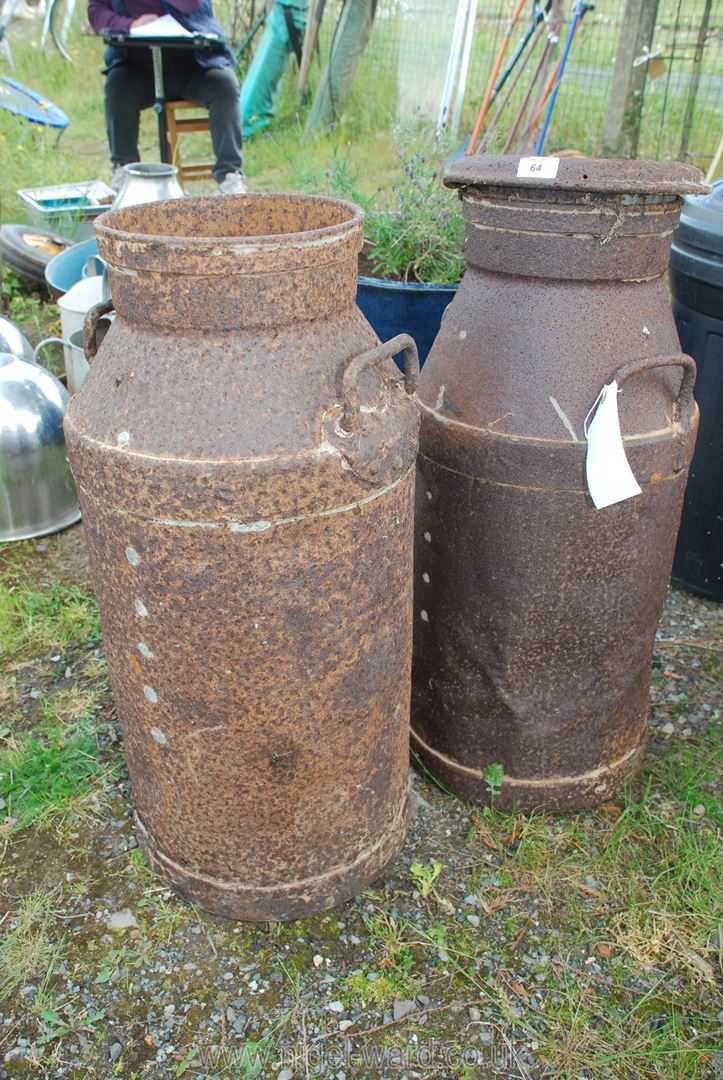 Two old milk churns, one with lid A/F.