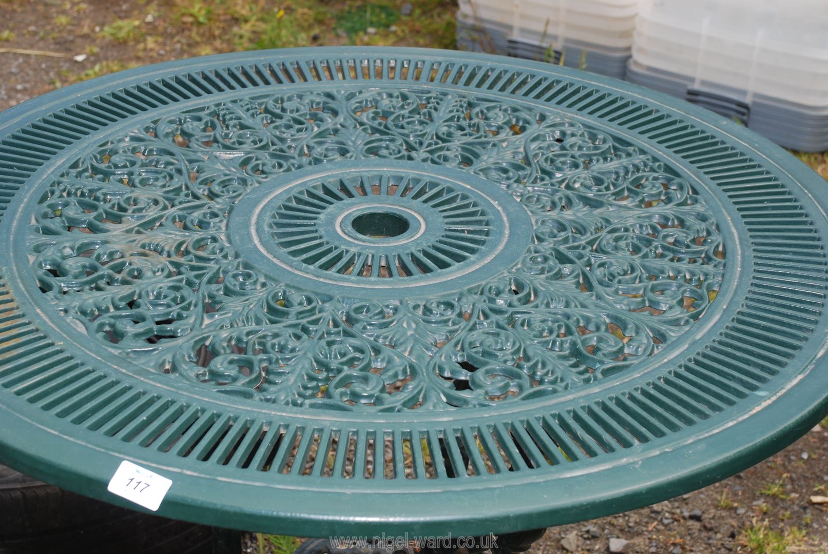 A circular metal garden table, 32" diameter x 28" high. - Image 2 of 2