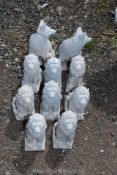A quantity of concrete garden ornaments to include; small foxes, 8 small lions, etc.