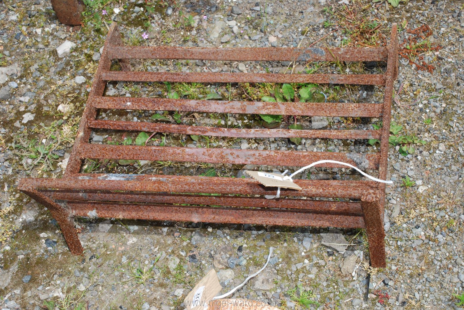 A large metal fire grate.