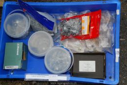 A box of wing nuts, various screws, plaster nails, etc.