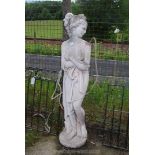 A garden statue of a lady, (nose a/f), 64" tall.