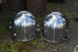 Two stainless steel mixing bowls, 12" high x 14" diameter.