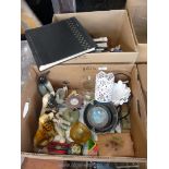 Two boxes including Partylite candle holders, ornaments etc.