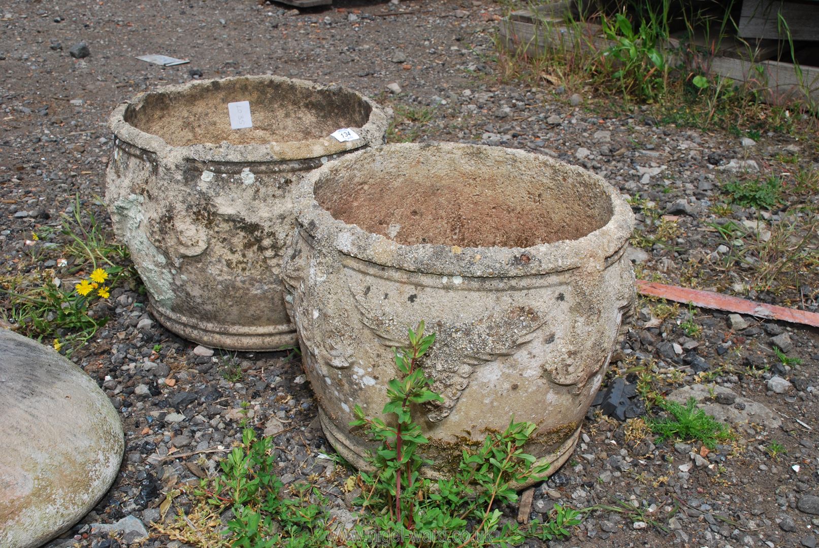 Two concrete planters, 15" diameter x 12" high. - Image 2 of 2