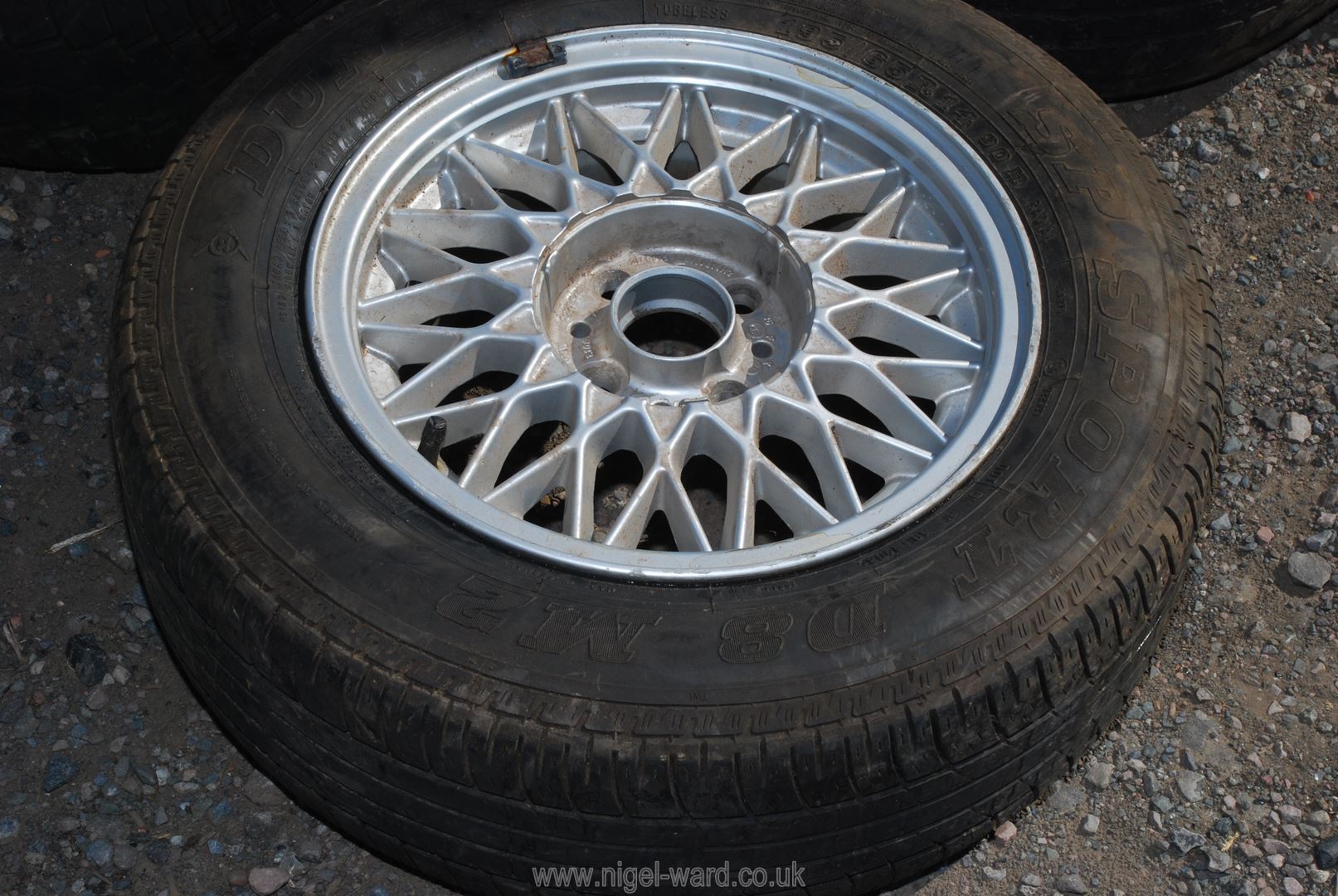 Three alloy BMW wheels and tyres and a BMW wheel and tyre with steel rim 195/160/14. - Image 2 of 2