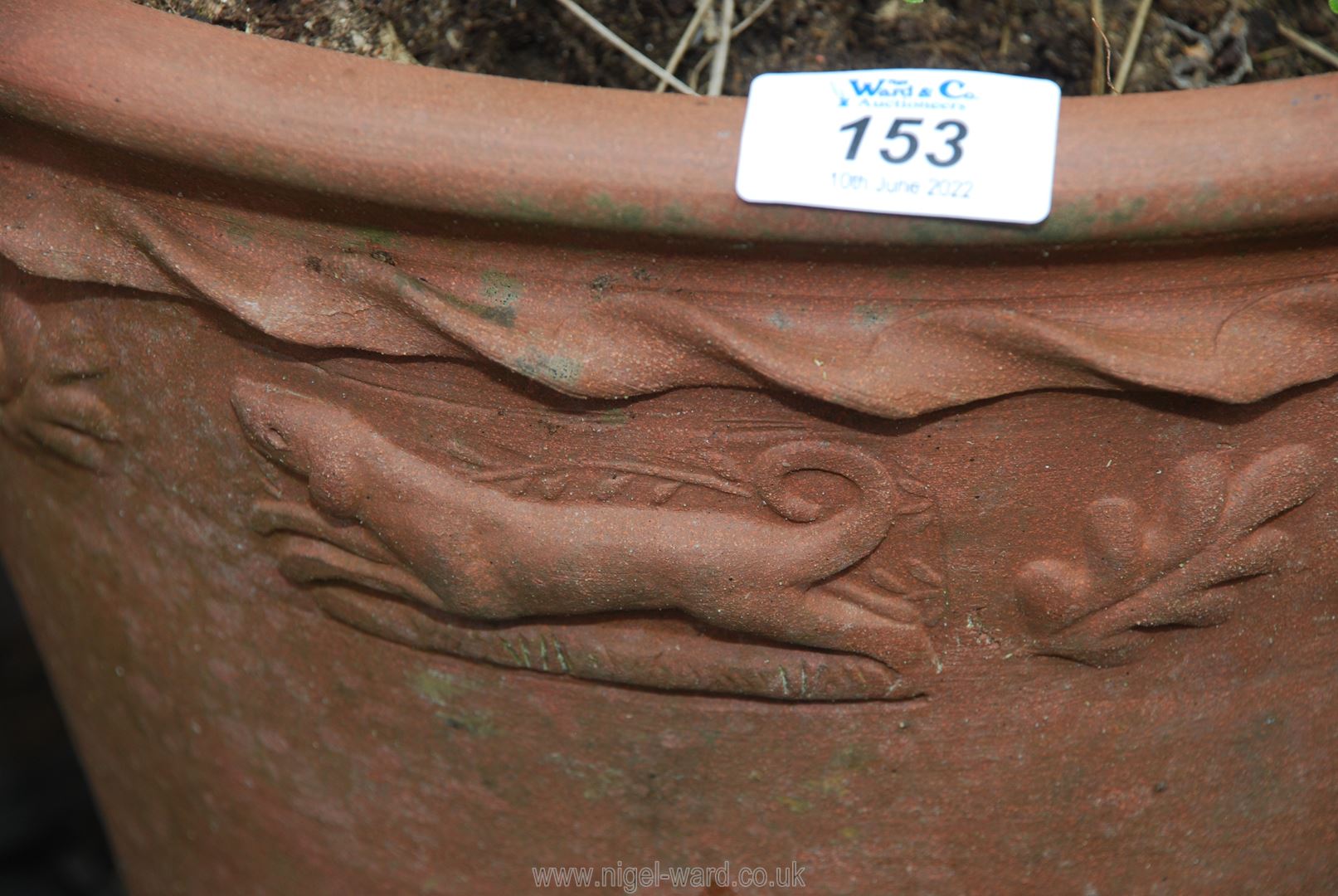 A terracotta "Willow pottery" with dog design and lavender, plus another. - Image 2 of 2