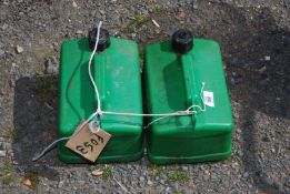 2 Green plastic petrol cans.