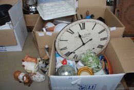 3 Boxes containing cake box, clock face, ornaments etc.