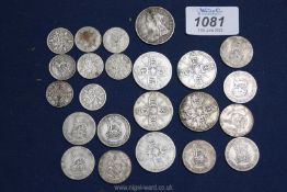 A quantity of George V silver sixpences, shillings and florins.