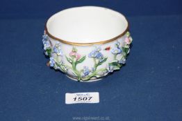 A pretty Meissen sugar bowl encrusted with Forget me Nots and painted bugs,