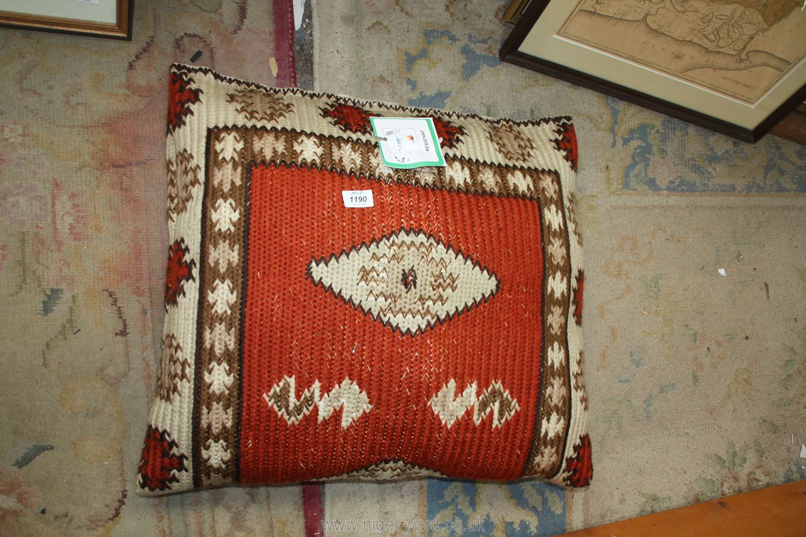 A French Aubusson needlework cushion, 22'' square.