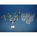 Six each of cut glass small tumblers and Art Deco style liqueur glasses,