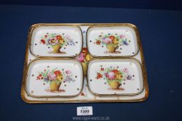 A pretty hors d'oeuvre set, marked Dewause 18 Royal to the base of each dish,