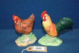 Two Border Fine Arts figures of a Cockerel (5'') and a Rhode Island Red hen, 4 1/2'' tall.