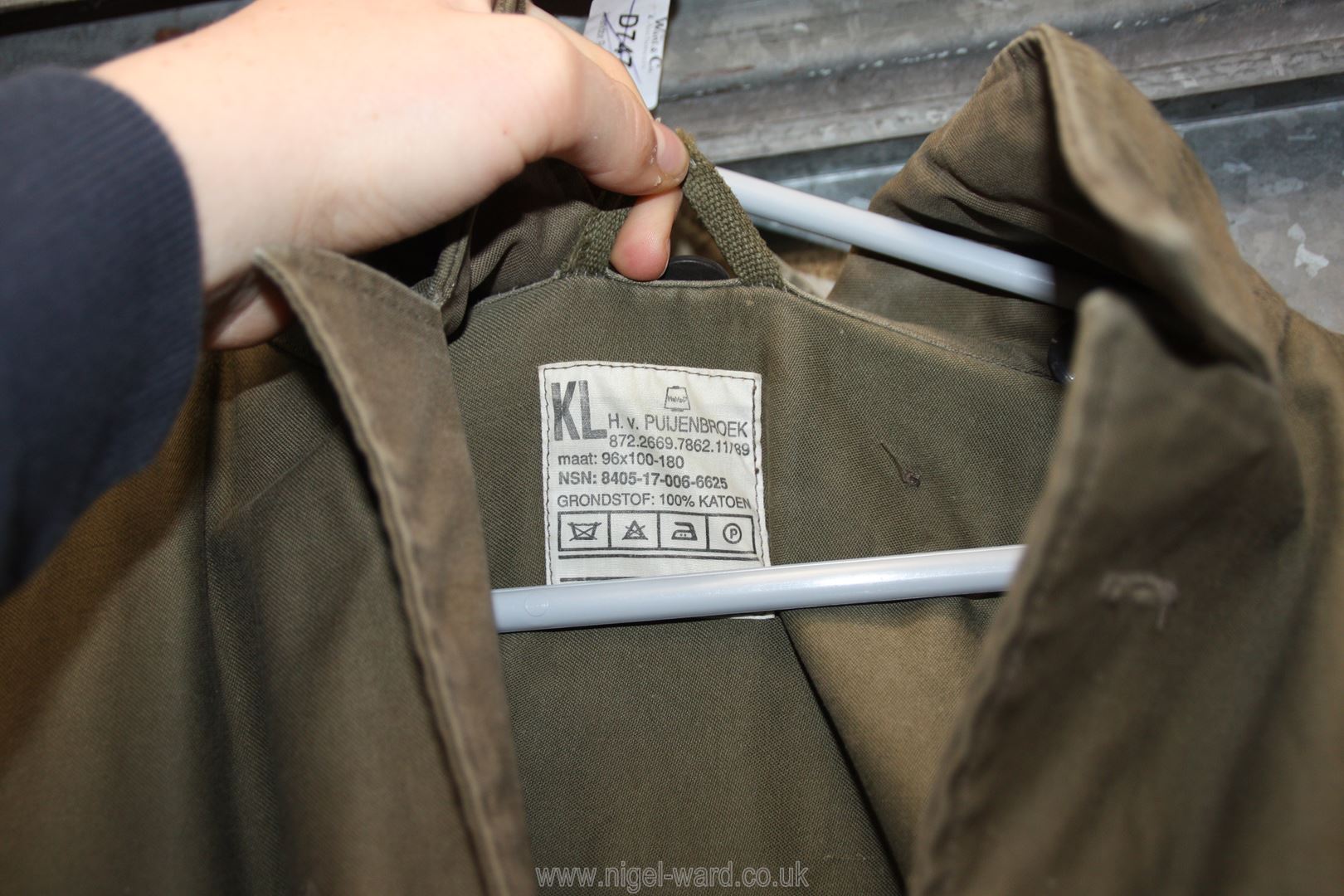 A KL Hv. Puijenbroek olive green military style Jacket, (used condition). - Image 2 of 2
