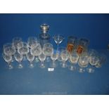 A quantity of sherry and whisky glasses including five Stuart crystal together with a decanter