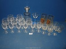 A quantity of sherry and whisky glasses including five Stuart crystal together with a decanter