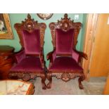 A pair of heavy uncommon design, mahogany framed,