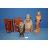 A quantity of Treen carved African figures and animal bookends.