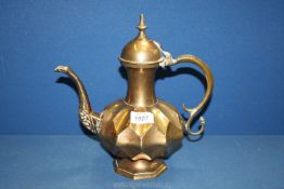 A heavy Indian brass Ewer with unusual faceted body 11" tall.