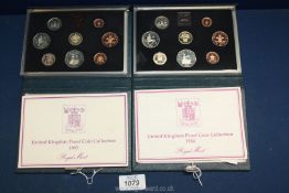 Two Royal Mint Proof coinage sets for Great Britain and Northern Ireland, years 1983 and 1984.