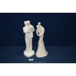 A Royal Doulton figure 'Happy Anniversary' and another white china model of a couple 'Profound