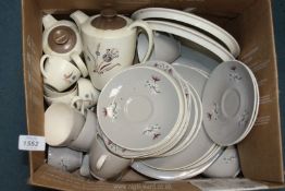 A Royal Doulton part dinner service in 'Frost Pine' pattern, dinner and side plates, soup bowls,