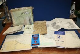 A wallet of nautical maps including Approaches to Portsmouth etc.