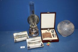 A small quantity of miscellanea including cased hip flask and cups,